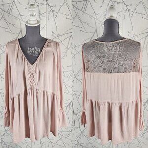 Love & Legend Blush Pink Babydoll Peplum Lace Top